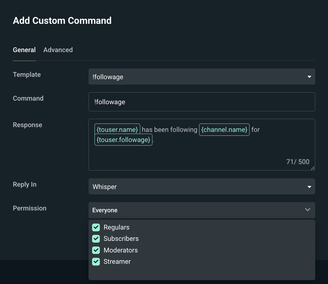 Permission options for custom commands in Cloudbot